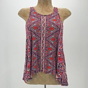 Billabong Racerback Tank Womens Medium Pink Red Purple Print Crop High Low Boho